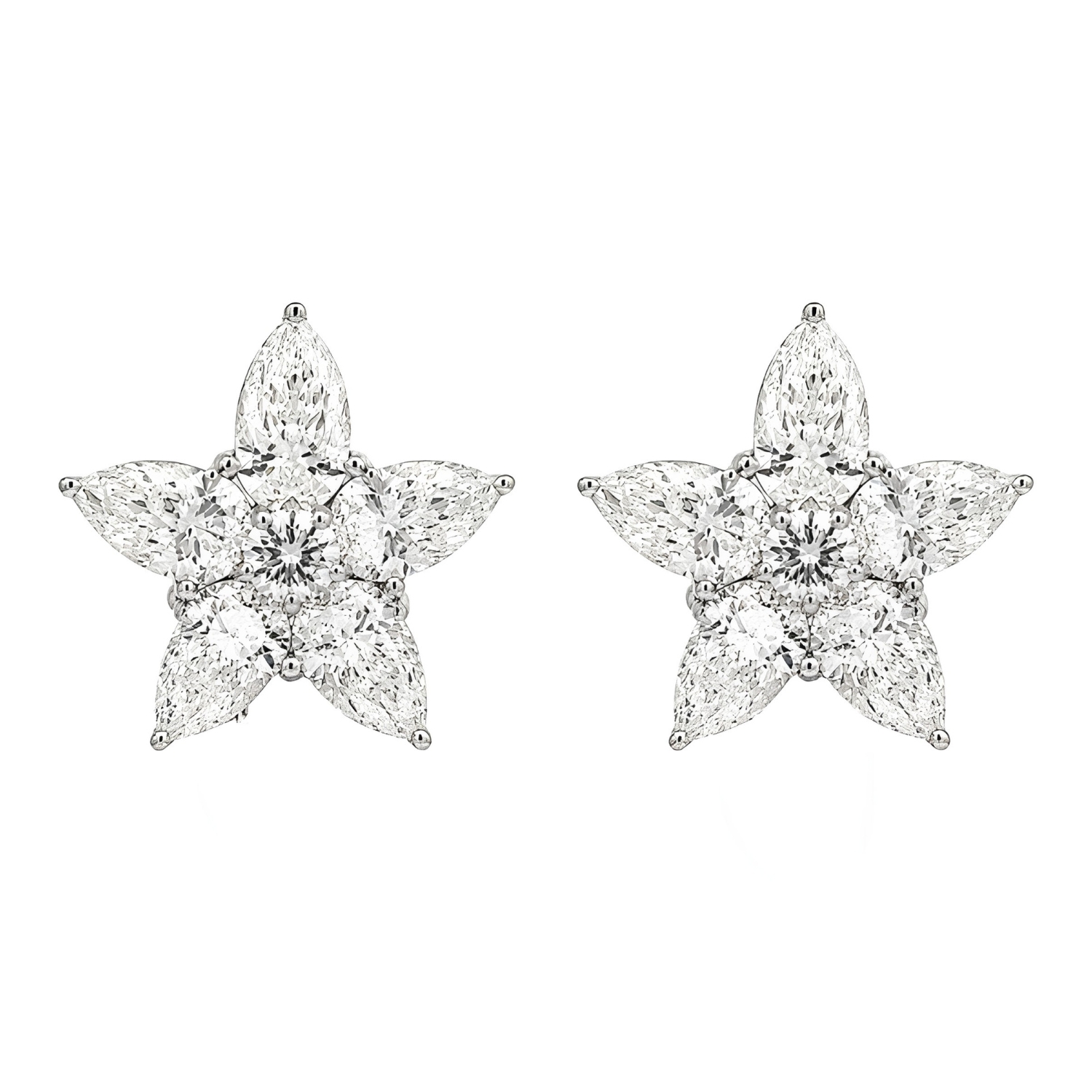 18K WHITE GOLD EARRINGS WITH PEAR AND ROUND CUT DIAMOND