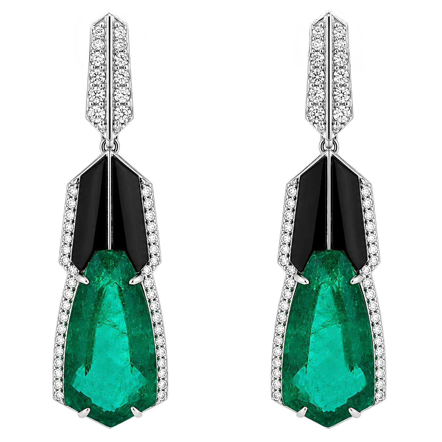 18K WHITE GOLD WITH EMERALDS DIAMONDS AND ONYX