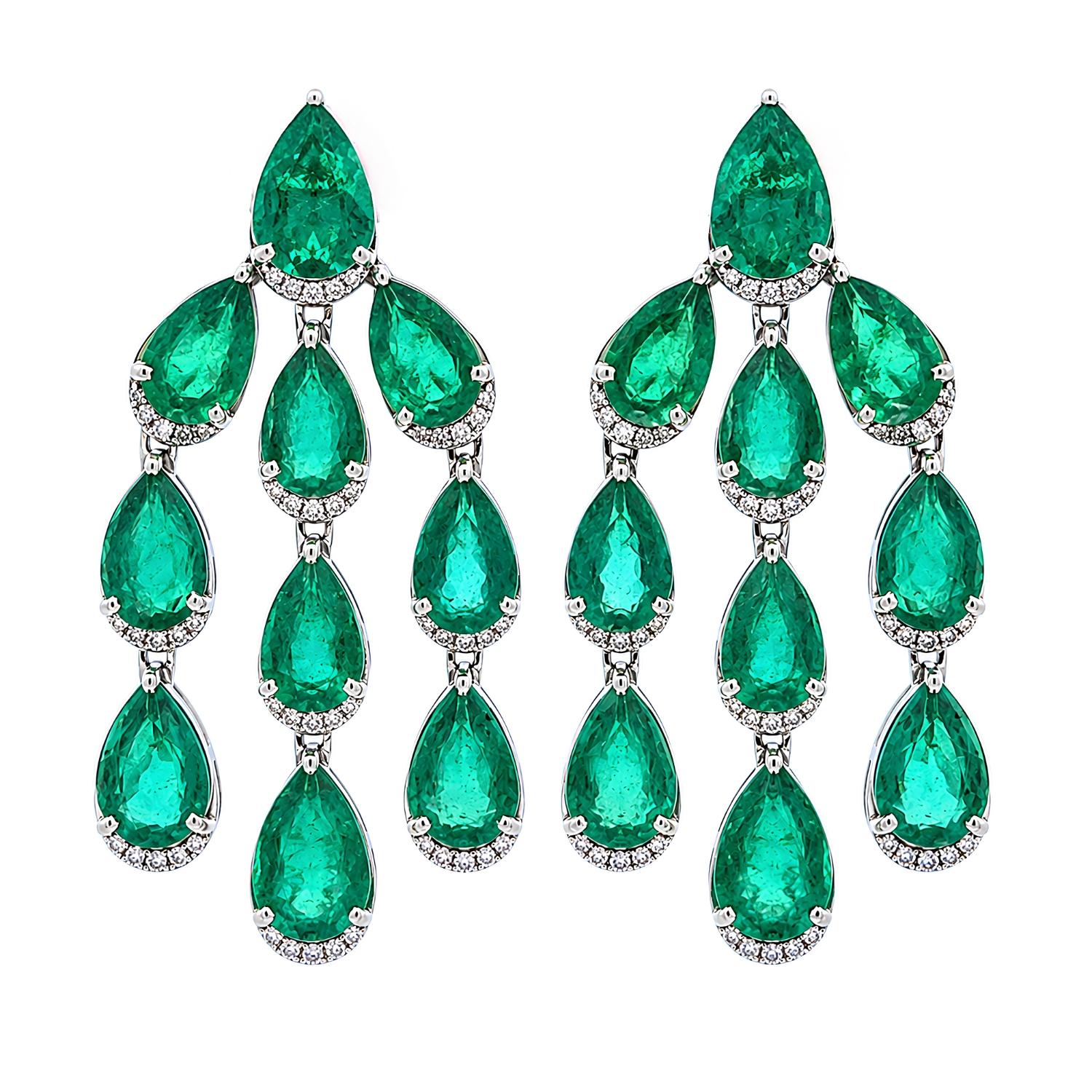 18K WHITE GOLD EARRINGS WITH DIAMONDS AND EMERALDS