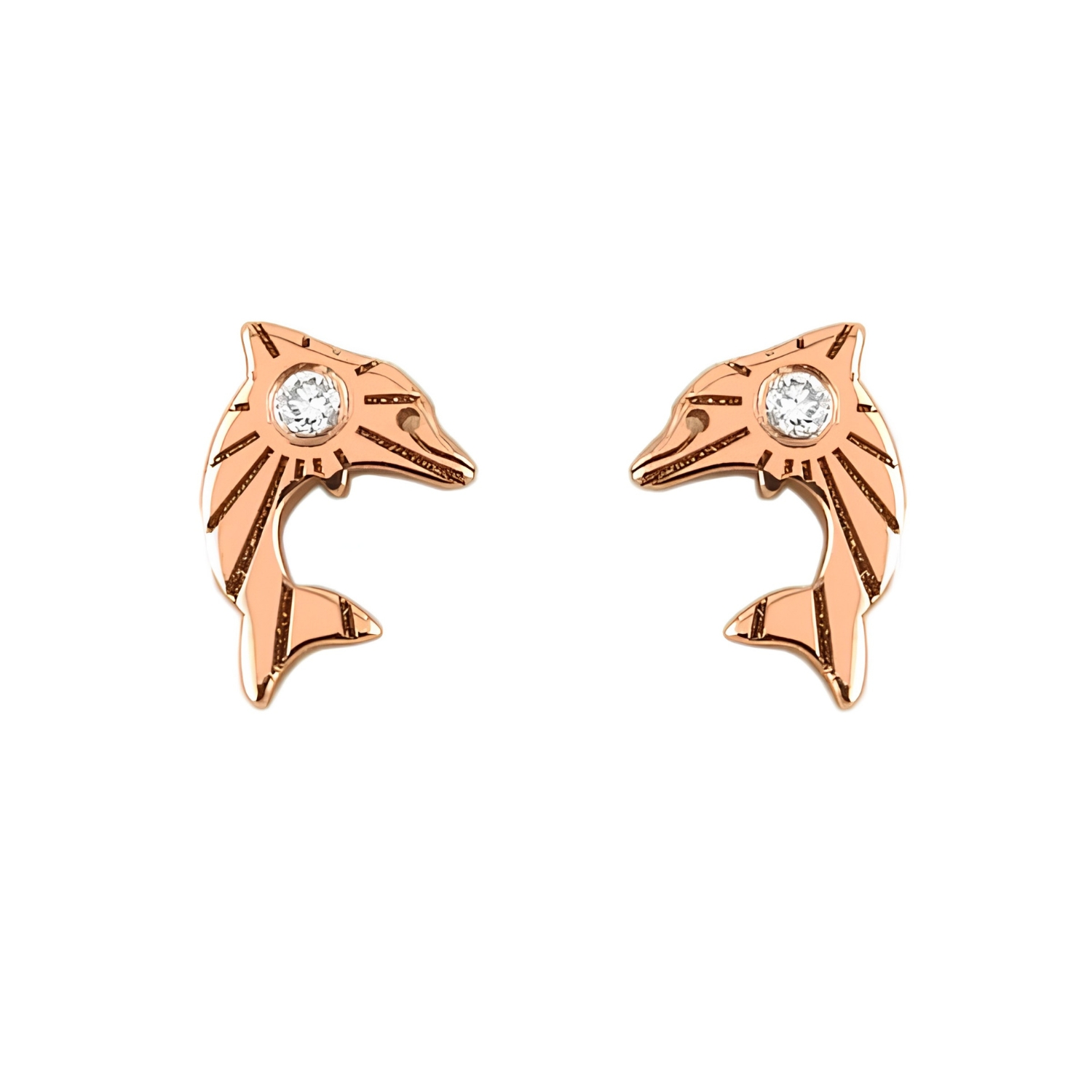 DOLPHINS EARRINGS GOLD K14 WITH DIAMONDS