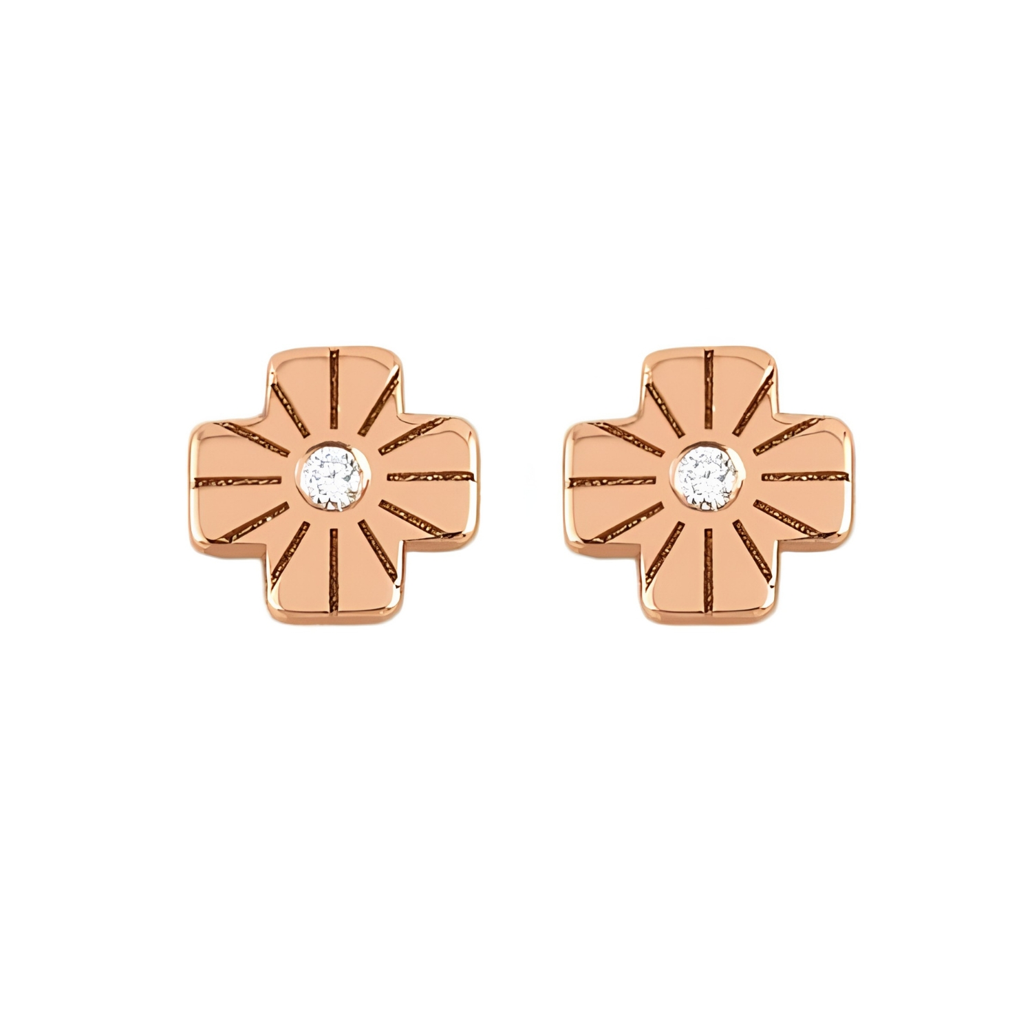 CROSS EARRINGS GOLD K14 WITH DIAMONDS