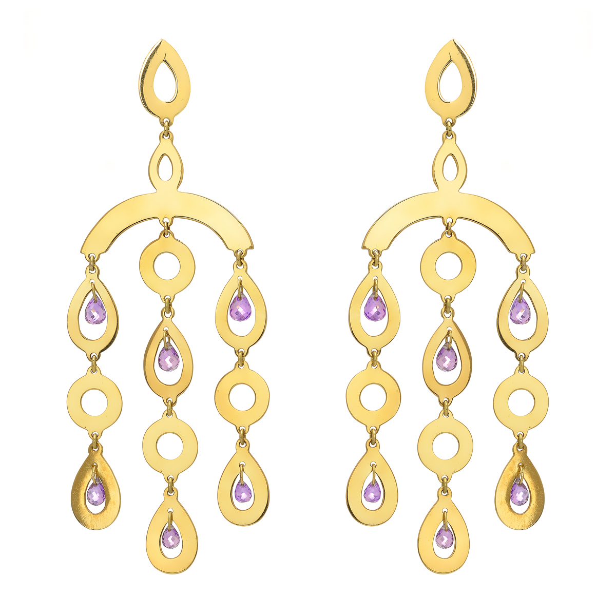 K18 YELLOW GOLD EARRINGS WITH PURPLE SEMI-PRECIOUS STONES