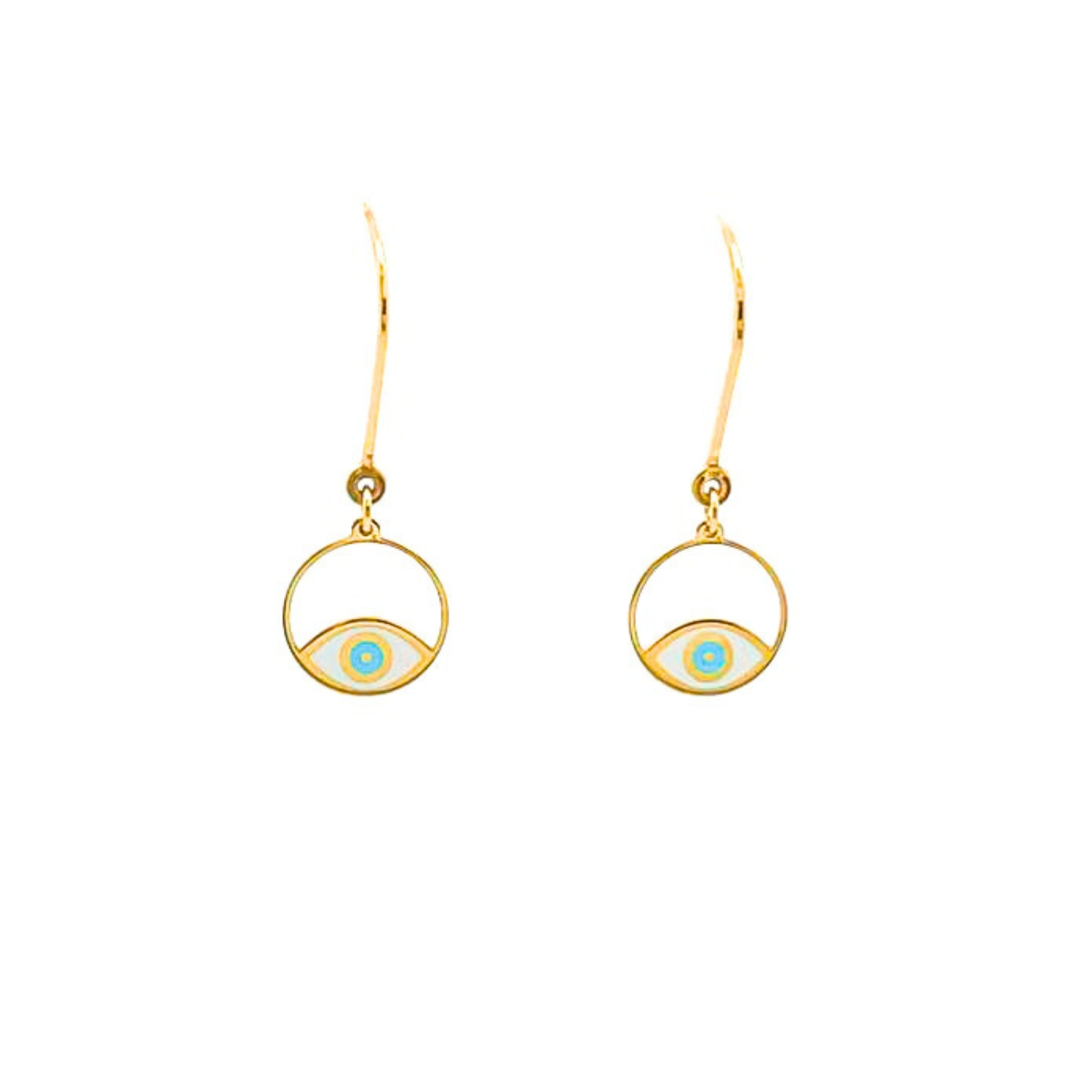 K14 GOLD EARRINGS WITH CERAMIC EVIL EYE