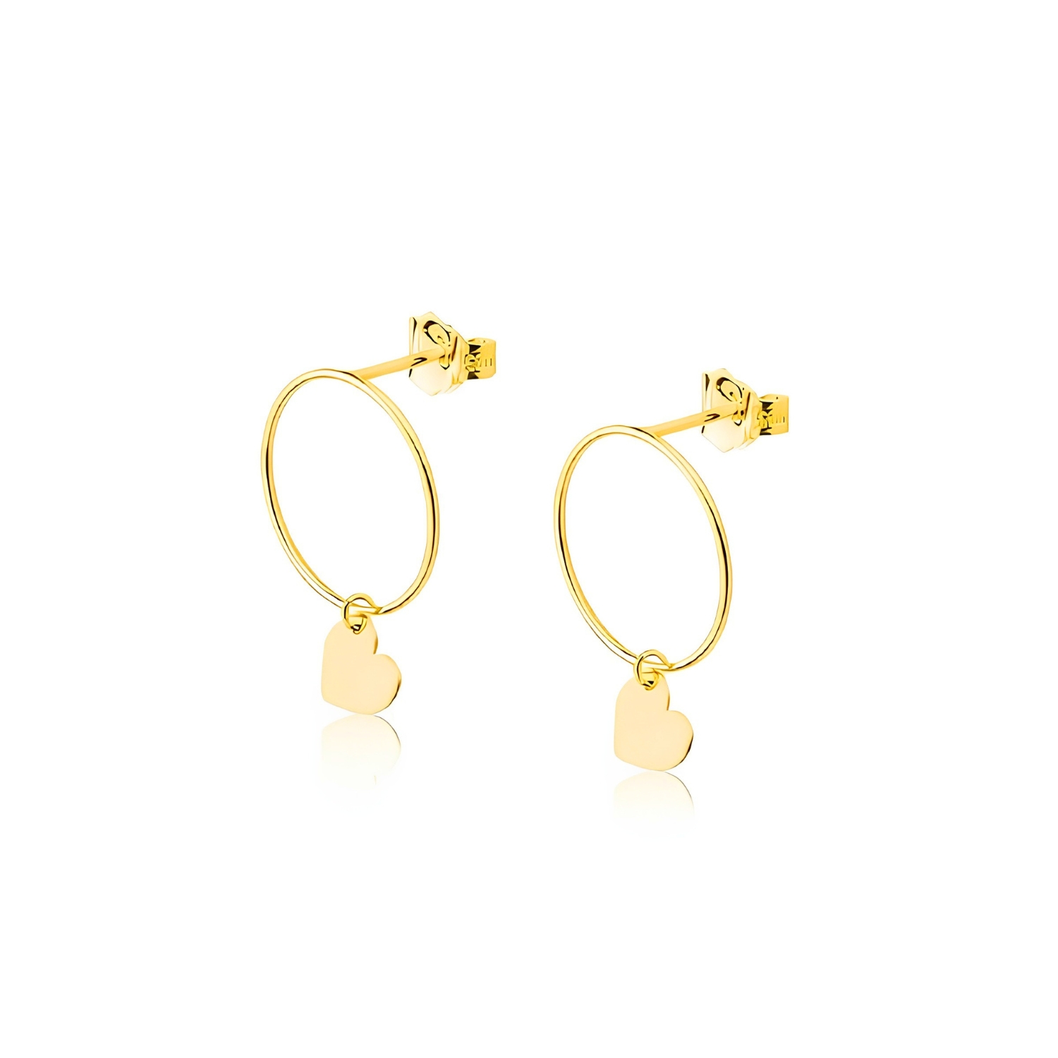 14K GOLD HOOP EARRINGS WITH HEARTS