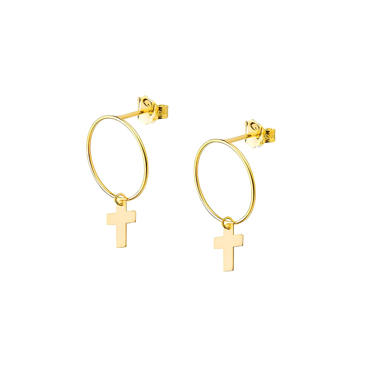 14K GOLD HOOP EARRINGS WITH CROSS