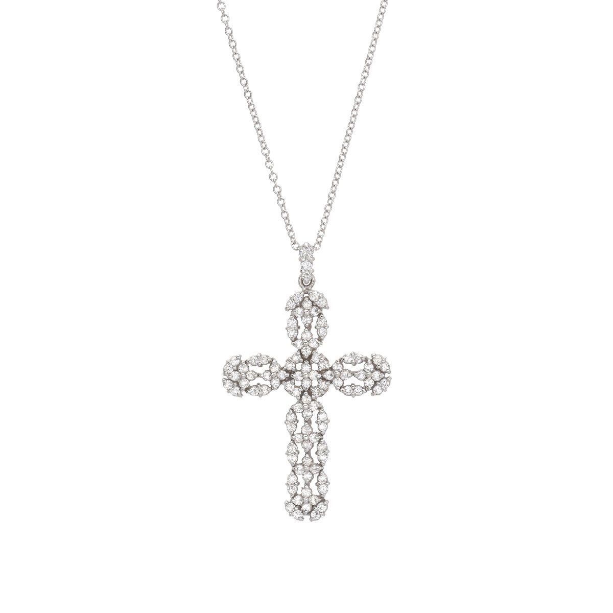 DIAMOND CROSS WITH CHAIN K18 WHITE GOLD