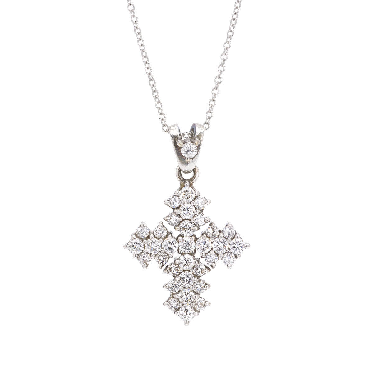 DIAMOND CROSS WITH CHAIN K18 WHITE GOLD