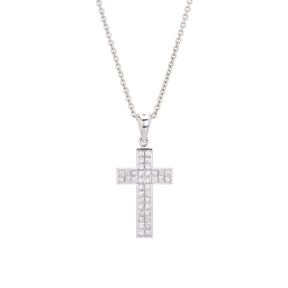 DIAMOND CROSS WITH CHAIN K18 WHITE GOLD