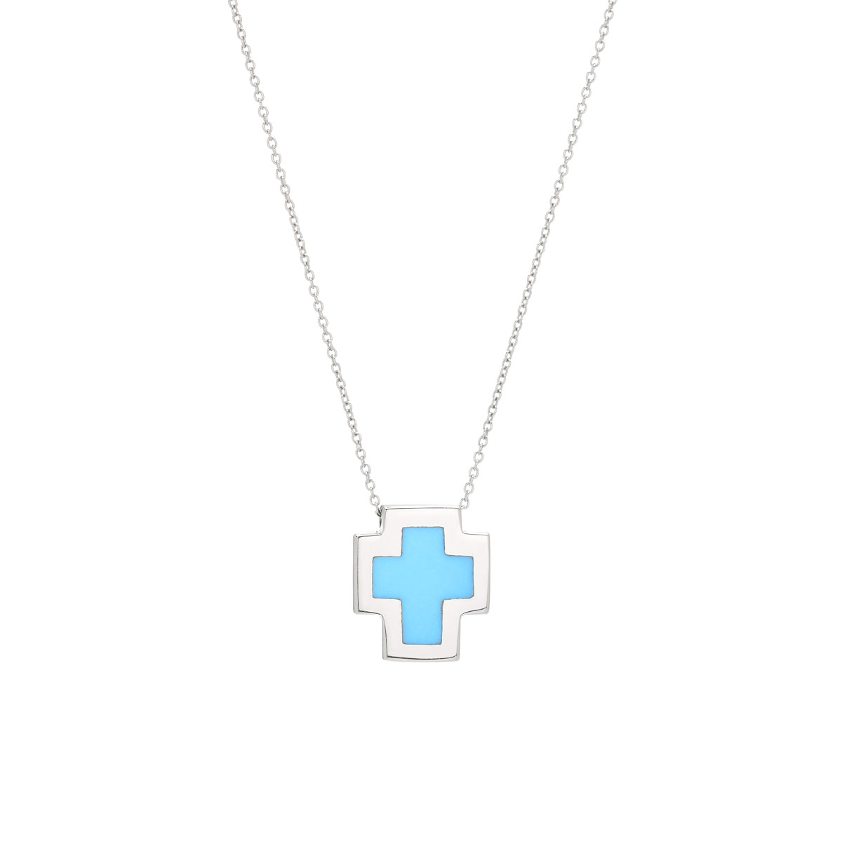 CROSS WITH TURQUOISE AND CHAIN K18 WHITE GOLD