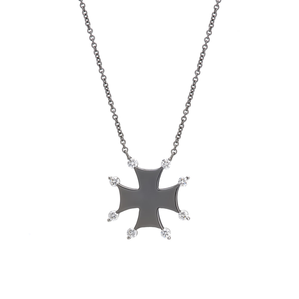 DIAMOND CROSS WITH CHAIN K18 BLACKENED GOLD