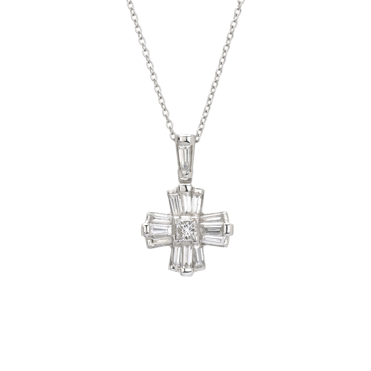 DIAMOND CROSS WITH CHAIN K18 WHITE GOLD