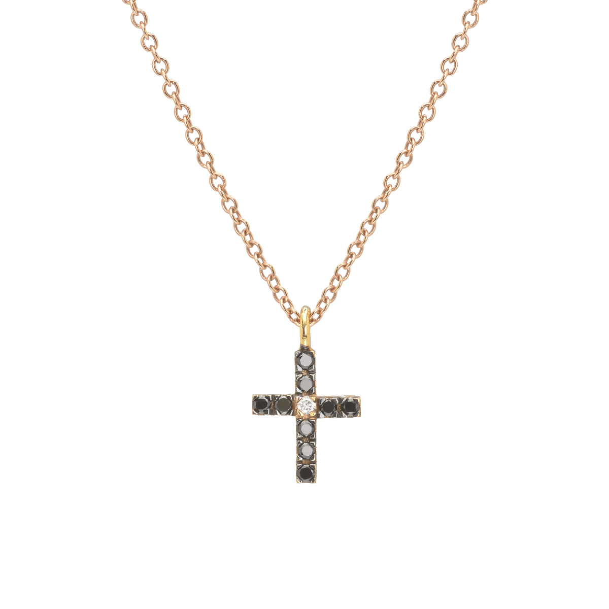 Κ18 ROSE GOLD CROSS WITH DIAMONDS AND CHAIN