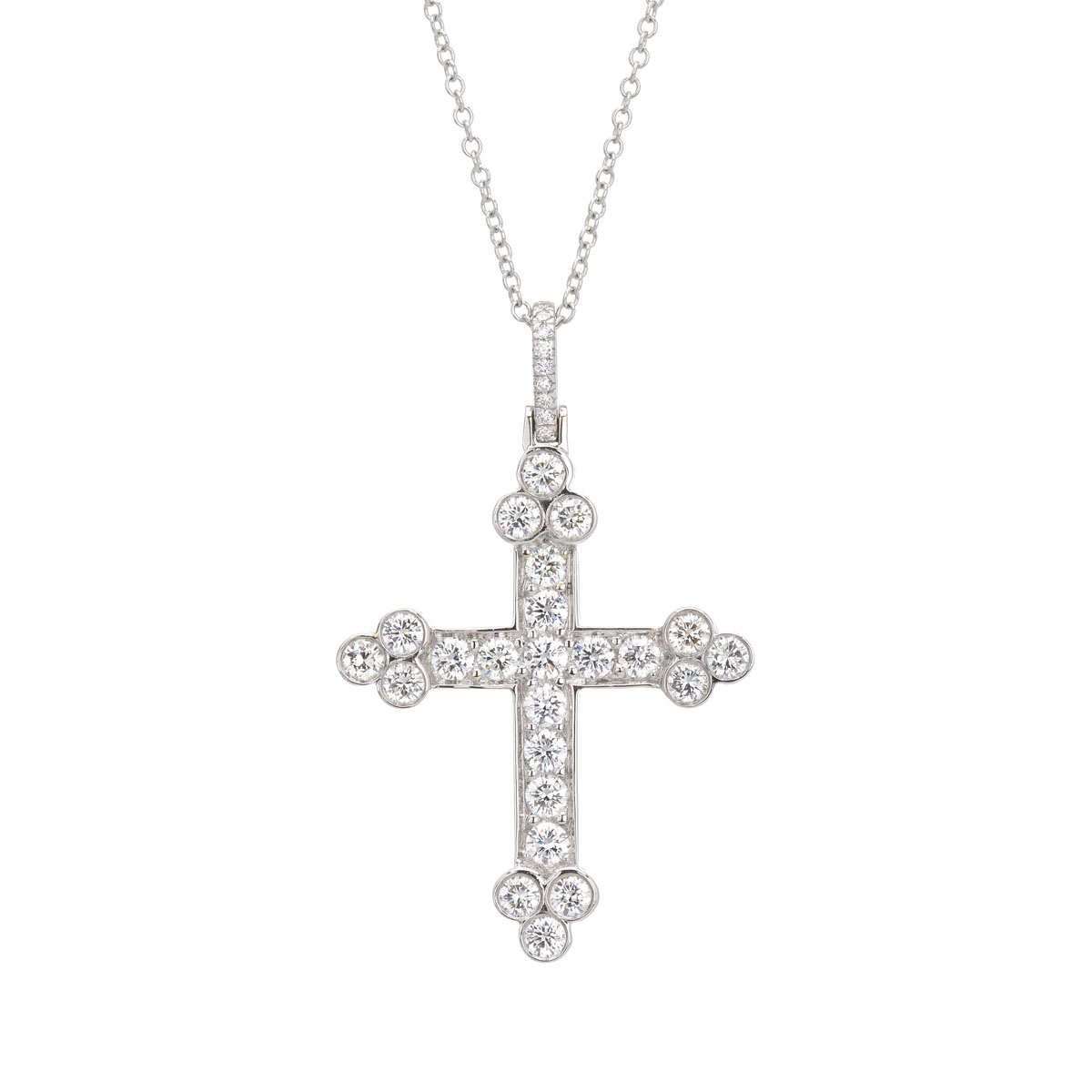 DIAMOND CROSS WITH CHAIN K18 WHITE GOLD