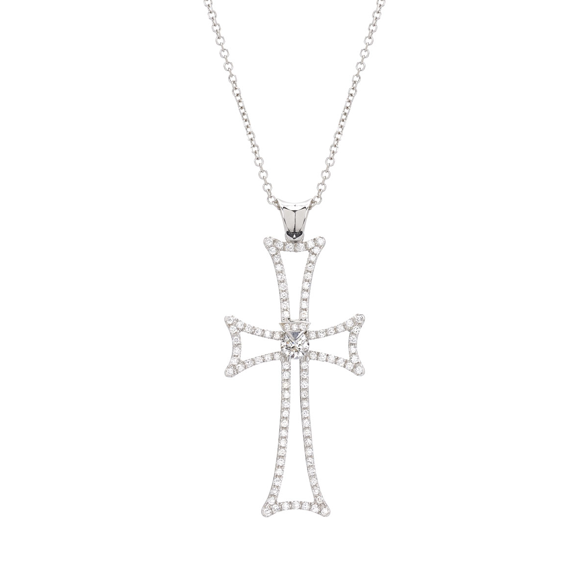 K18 WHITE GOLD DIAMOND CROSS WITH CHAIN