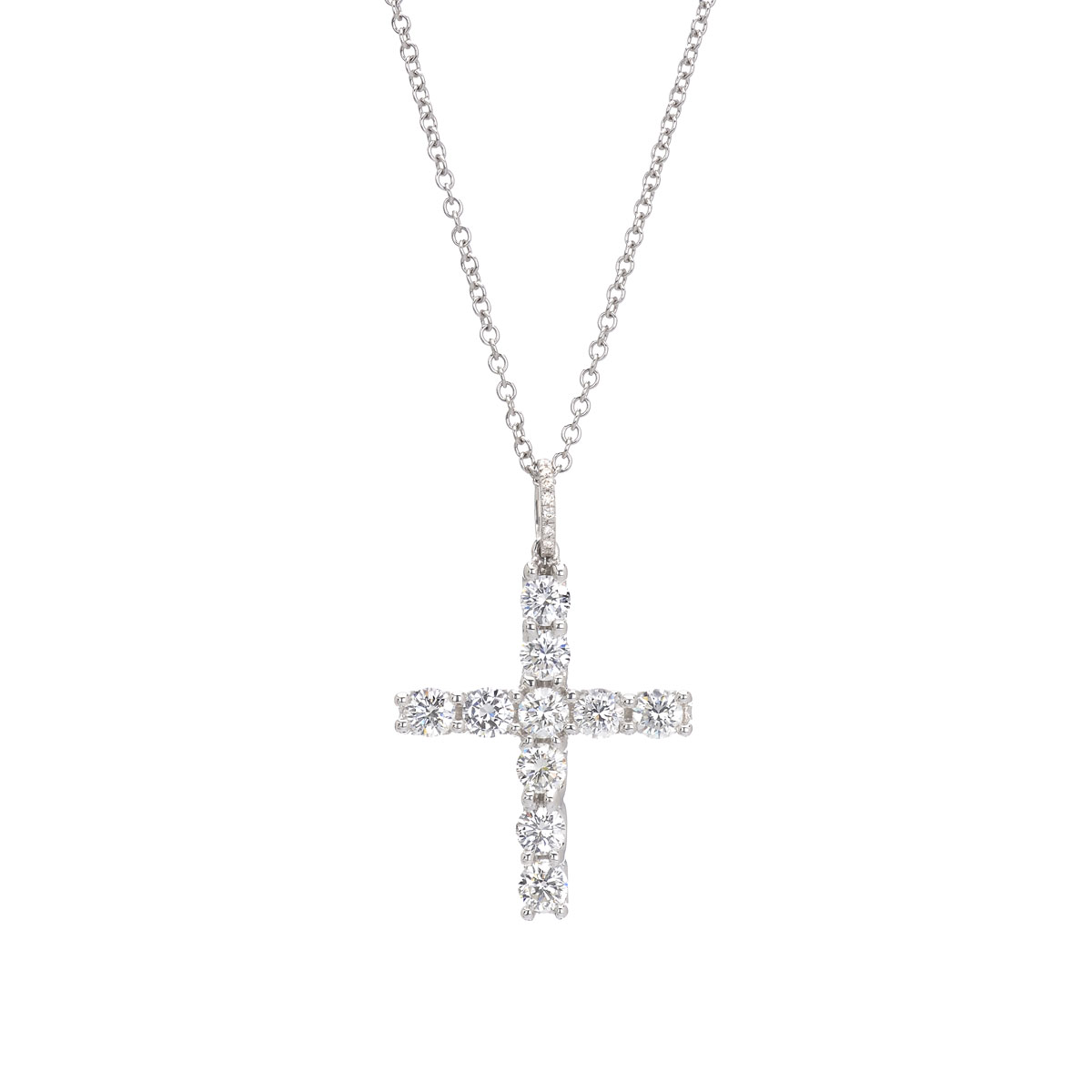 K18 WHITE GOLD DIAMOND CROSS WITH K14 CHAIN