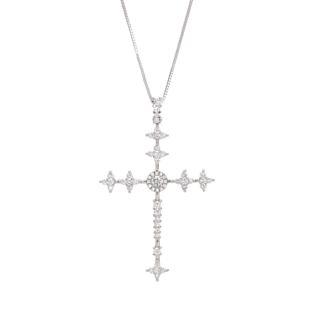 K18 WHITE GOLD DIAMOND CROSS WITH CHAIN
