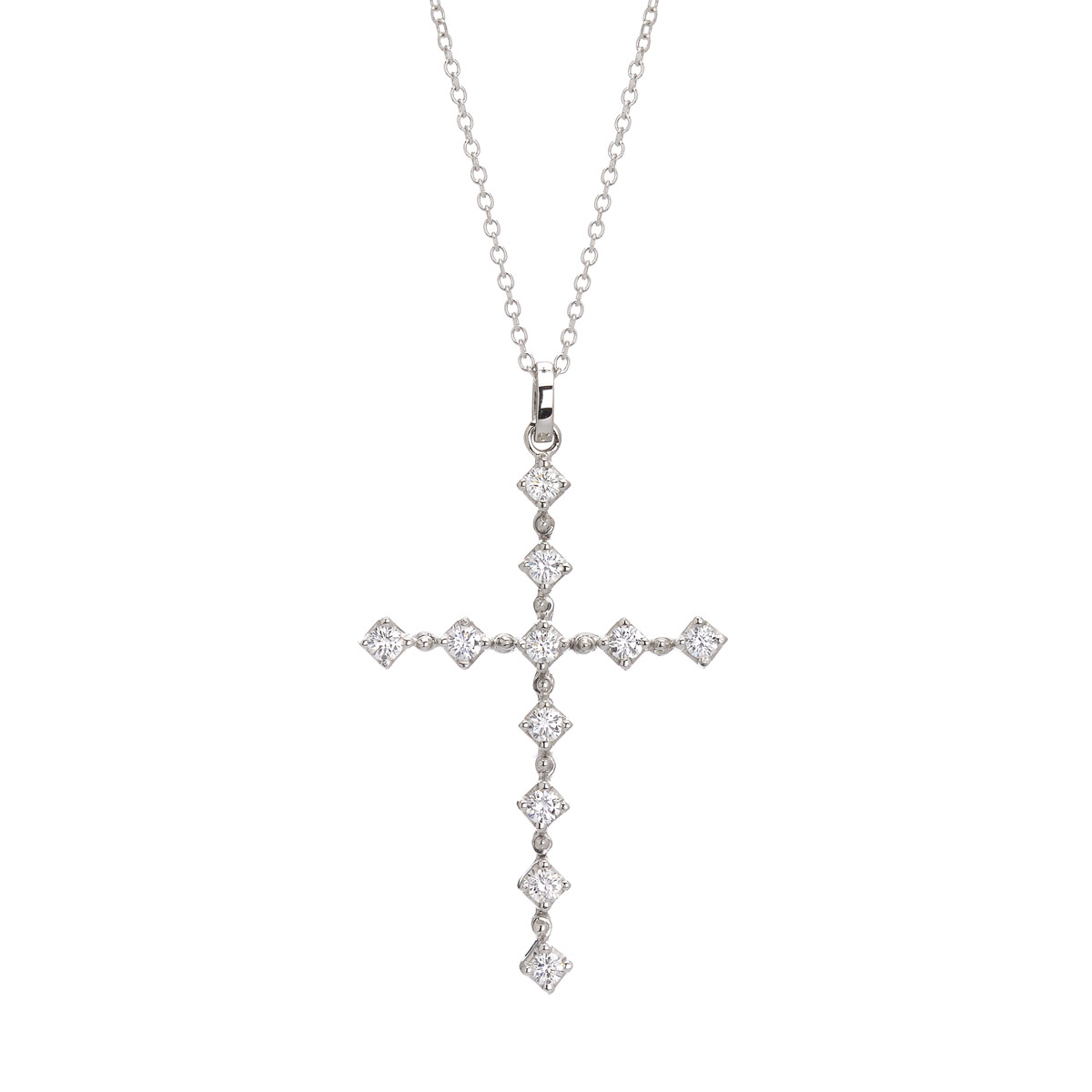 K18 WHITE GOLD DIAMOND CROSS WITH K14 CHAIN