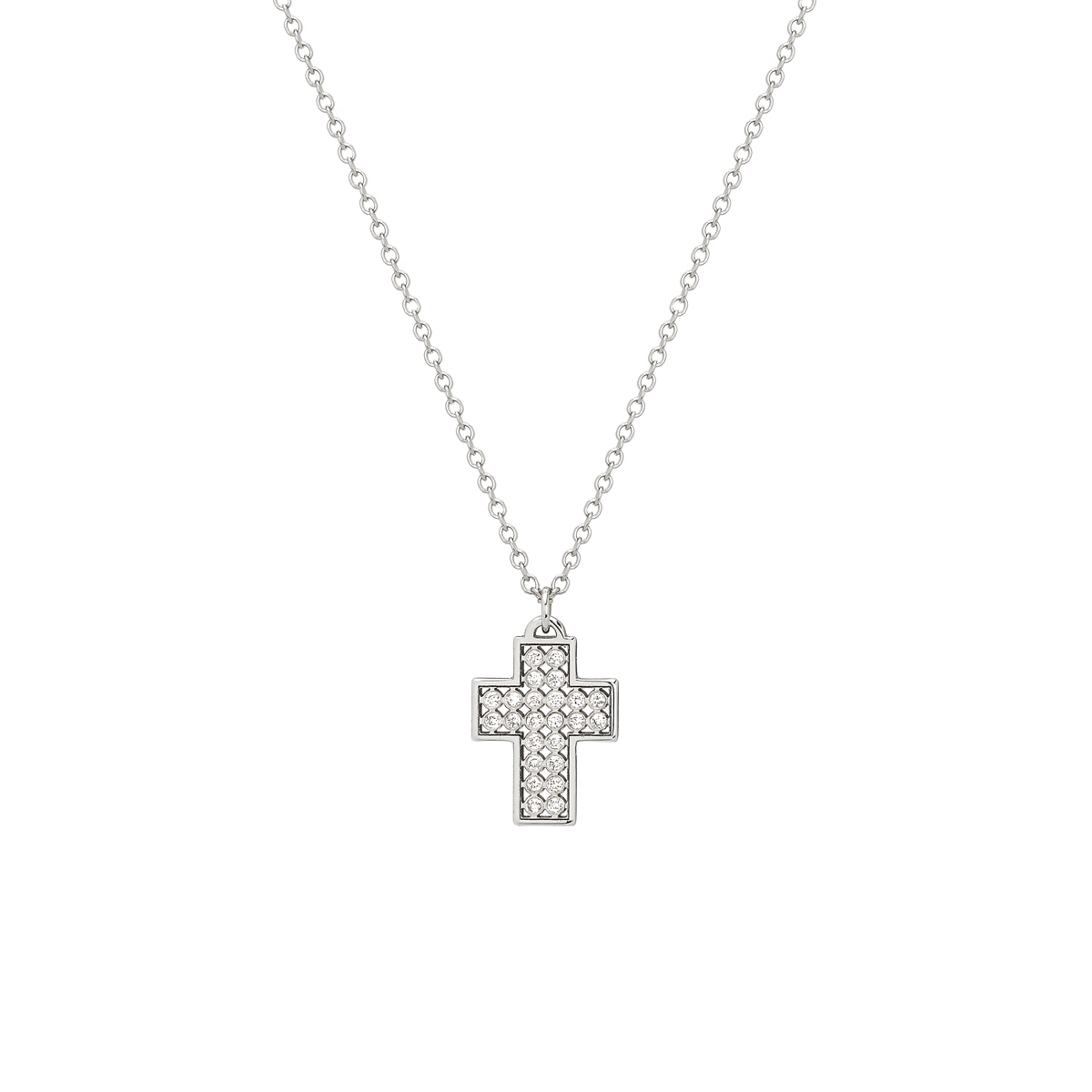 K14 WHITE GOLD CROSS WITH DIAMONDS AND CHAIN