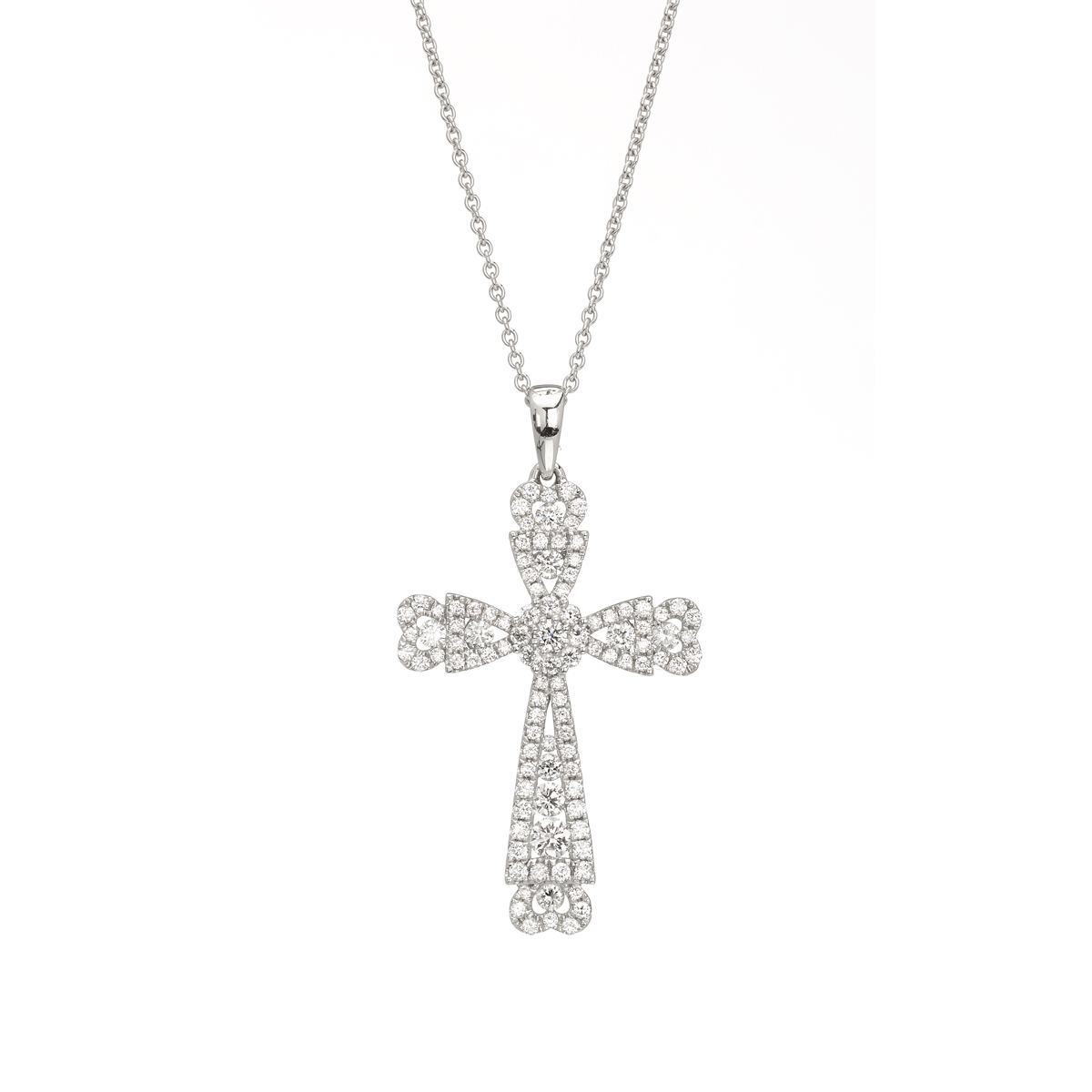 Κ18 WHITE GOLD CROSS WITH DIAMONDS AND CHAIN