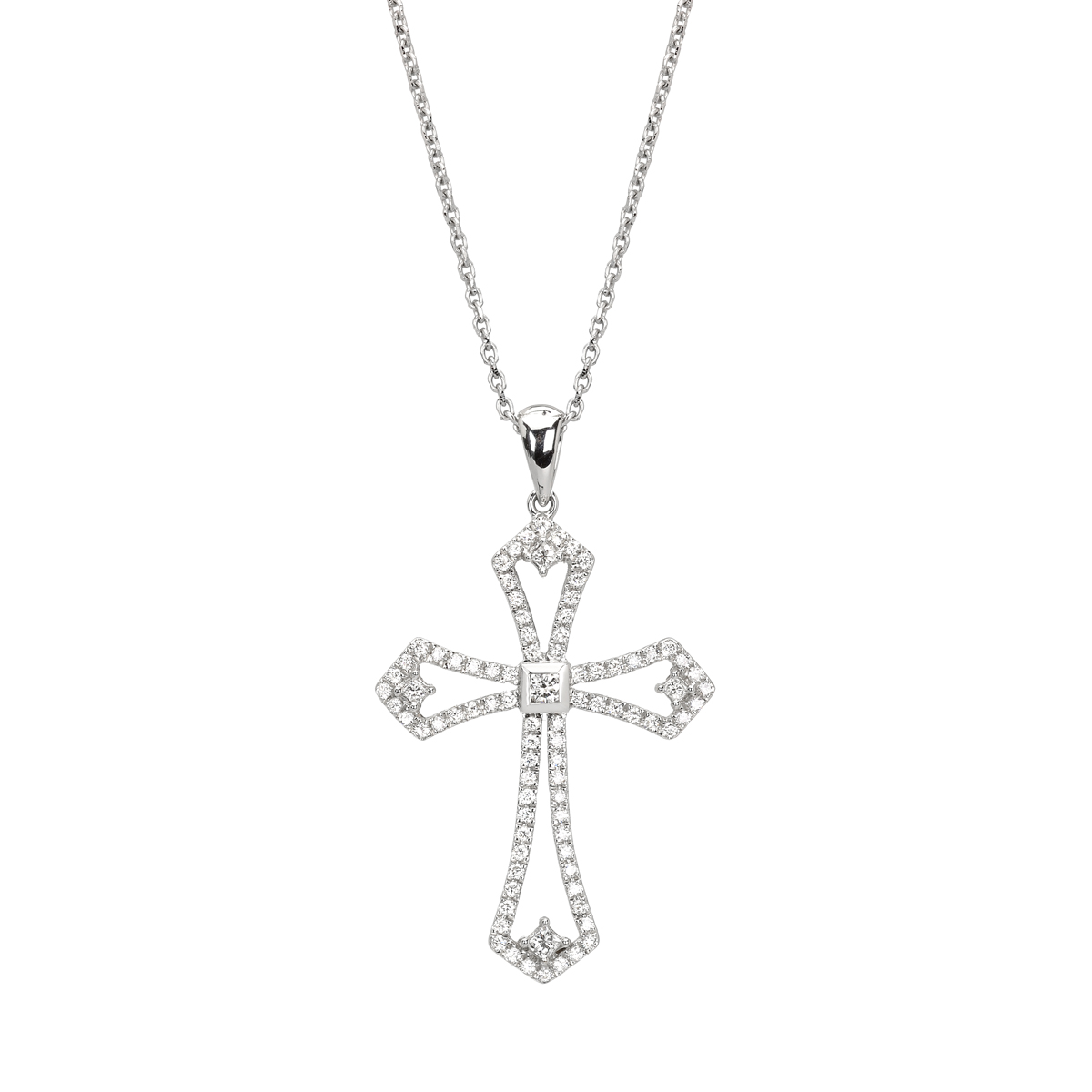 K18 WHITE GOLD CROSS WITH DIAMONDS