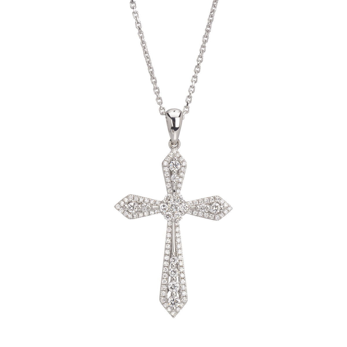 WHITE GOLD CROSS WITH DIAMONDS AND CHAIN