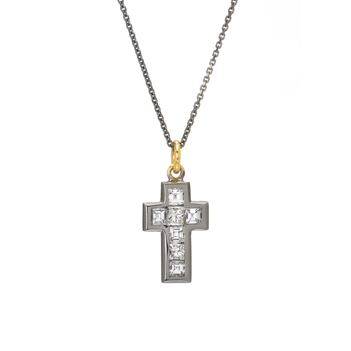 DIAMOND CROSS WITH CHAIN BLACKENED GOLD