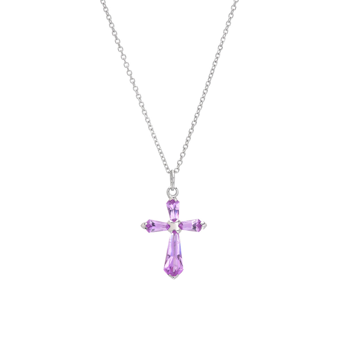 CROSS WITH PINK SAPPHIRES AND CHAIN WHITE GOLD