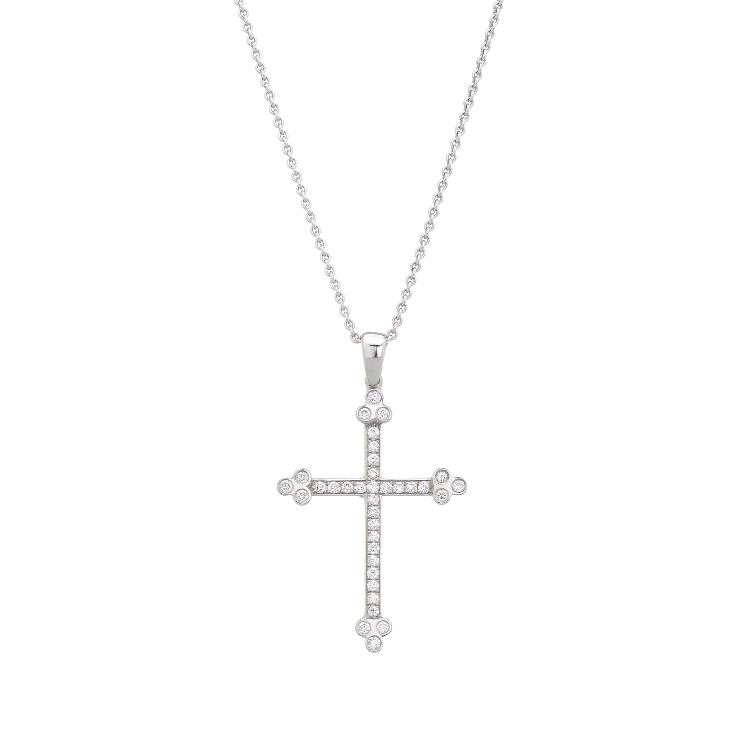 K18 WHITE GOLD CROSS WITH DIAMONDS