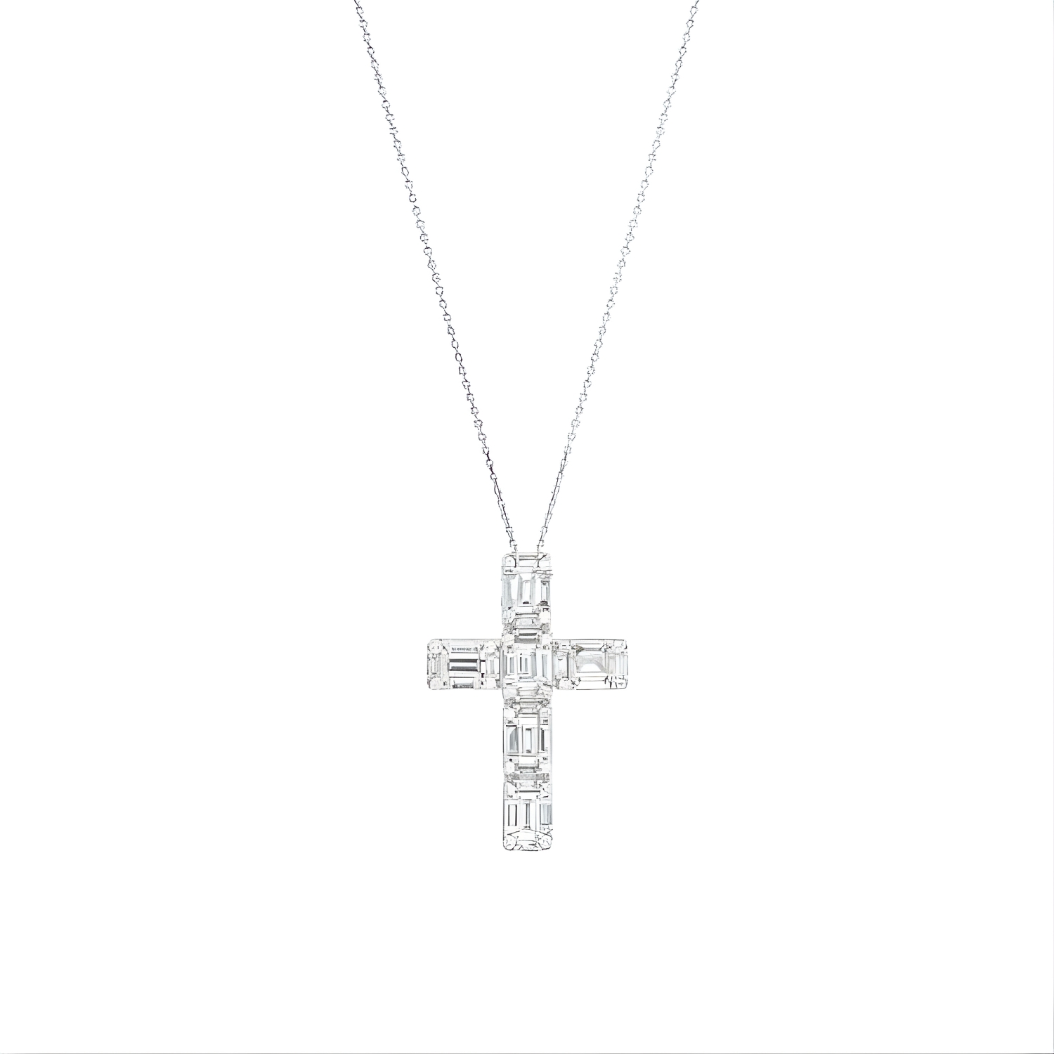 Κ18 WHITE GOLD CROSS WITH ROUND & BAGUETTE DIAMONDS