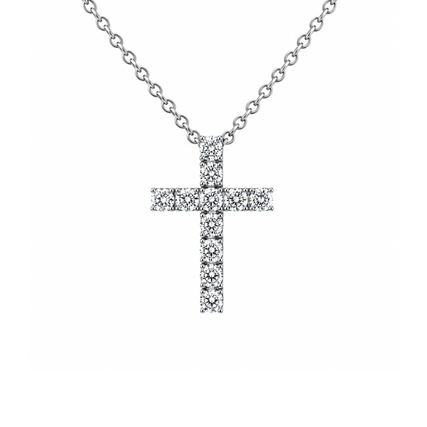 18K WHITE GOLD CROSS WITH DIAMONDS