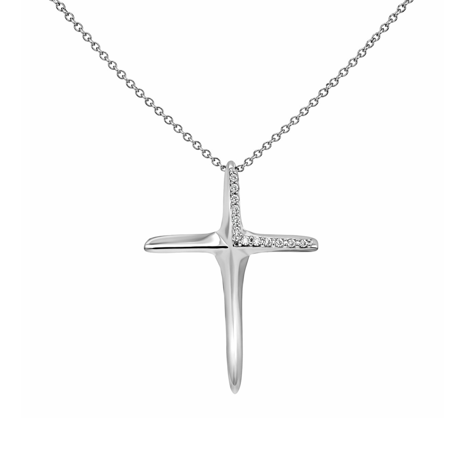 18K WHITE GOLD CROSS WITH DIAMONDS