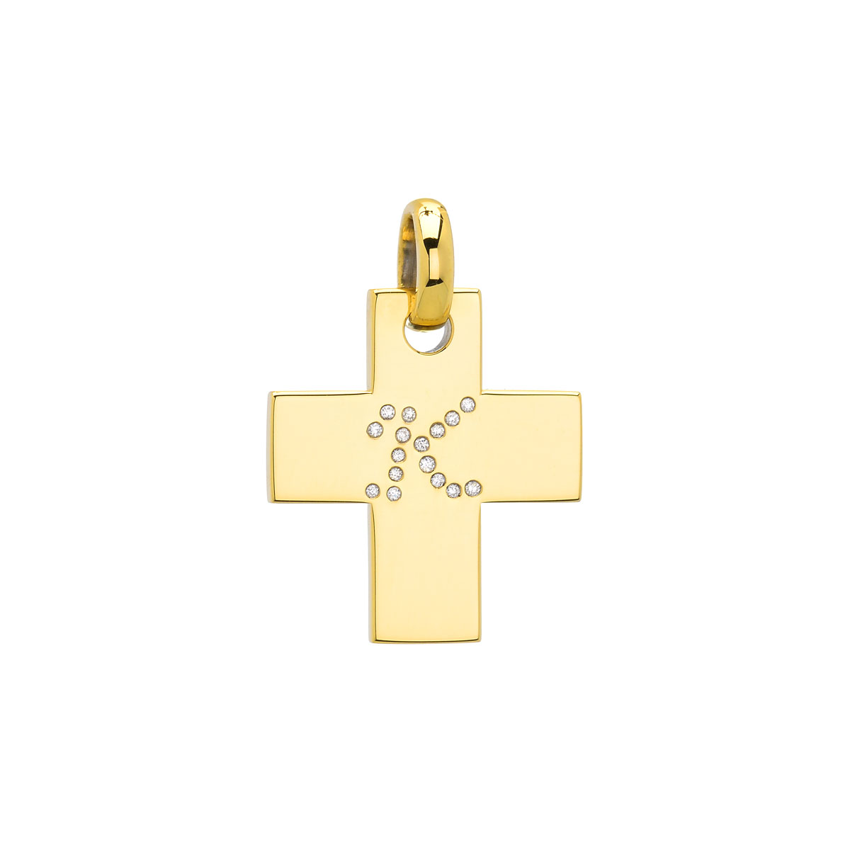 K18 YELLOW GOLD DIAMOND CROSS WITH INITIAL -K-