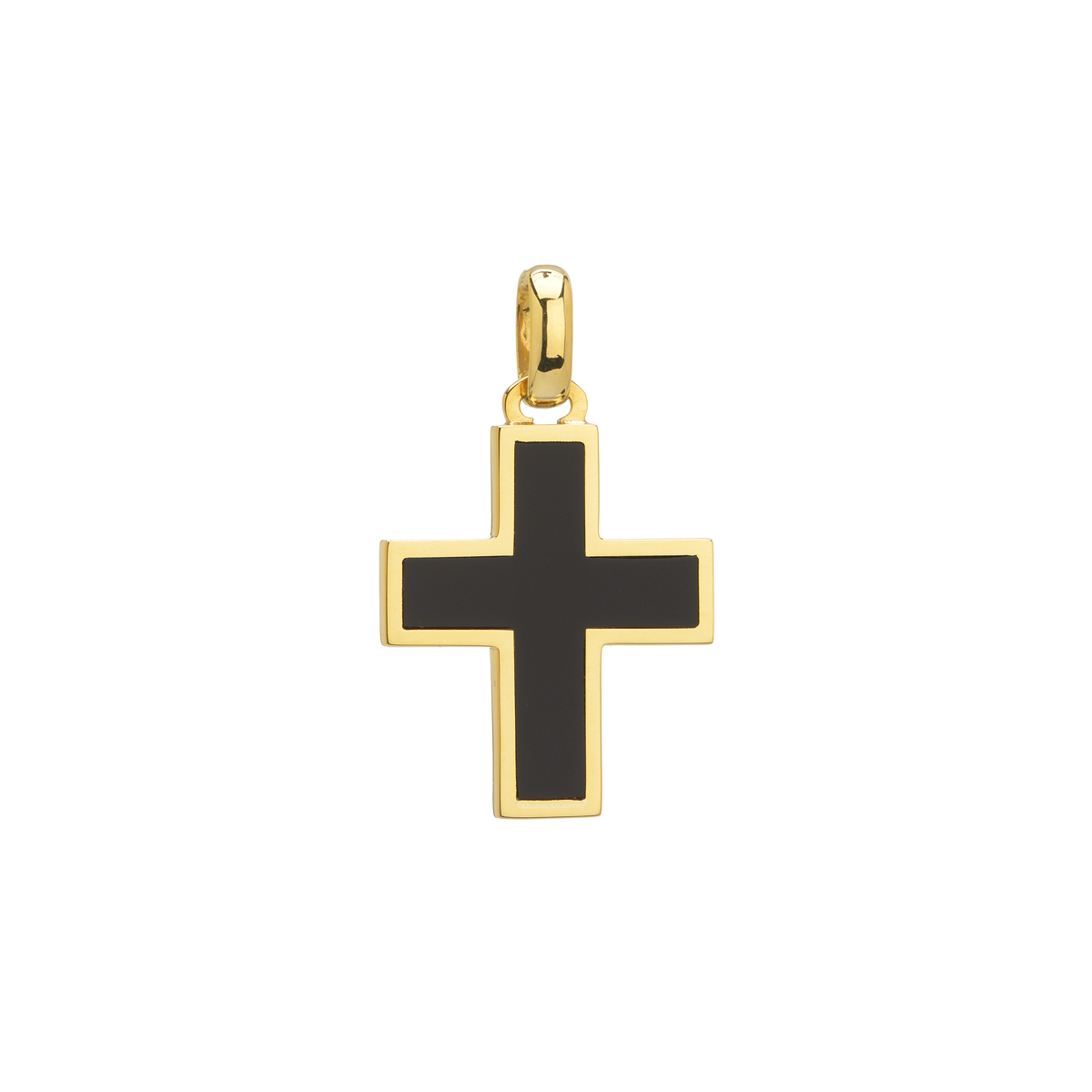 YELLOW GOLD CROSS WITH BLACK ENAMEL