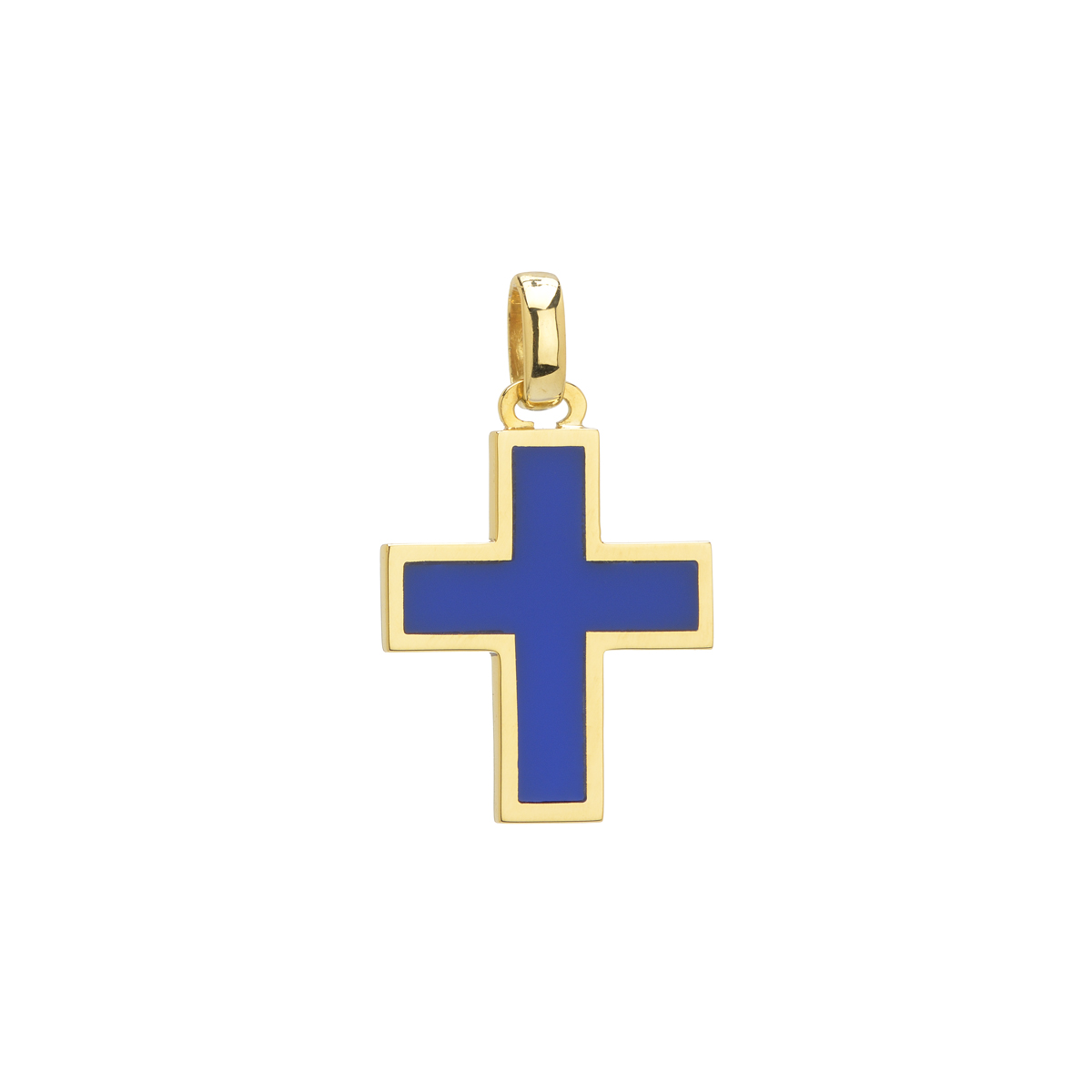 YELLOW GOLD CROSS WITH BLUE ENAMEL