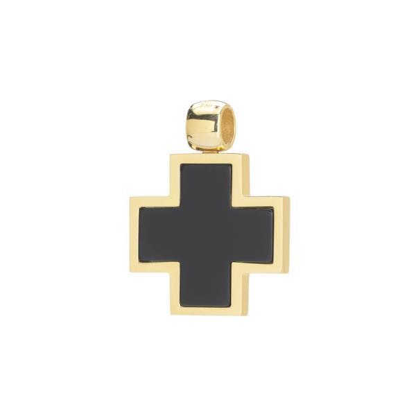 TWO-SIDED CROSS WITH ONYX AND MOTHER OF PEARL K18 YELLOW GOLD