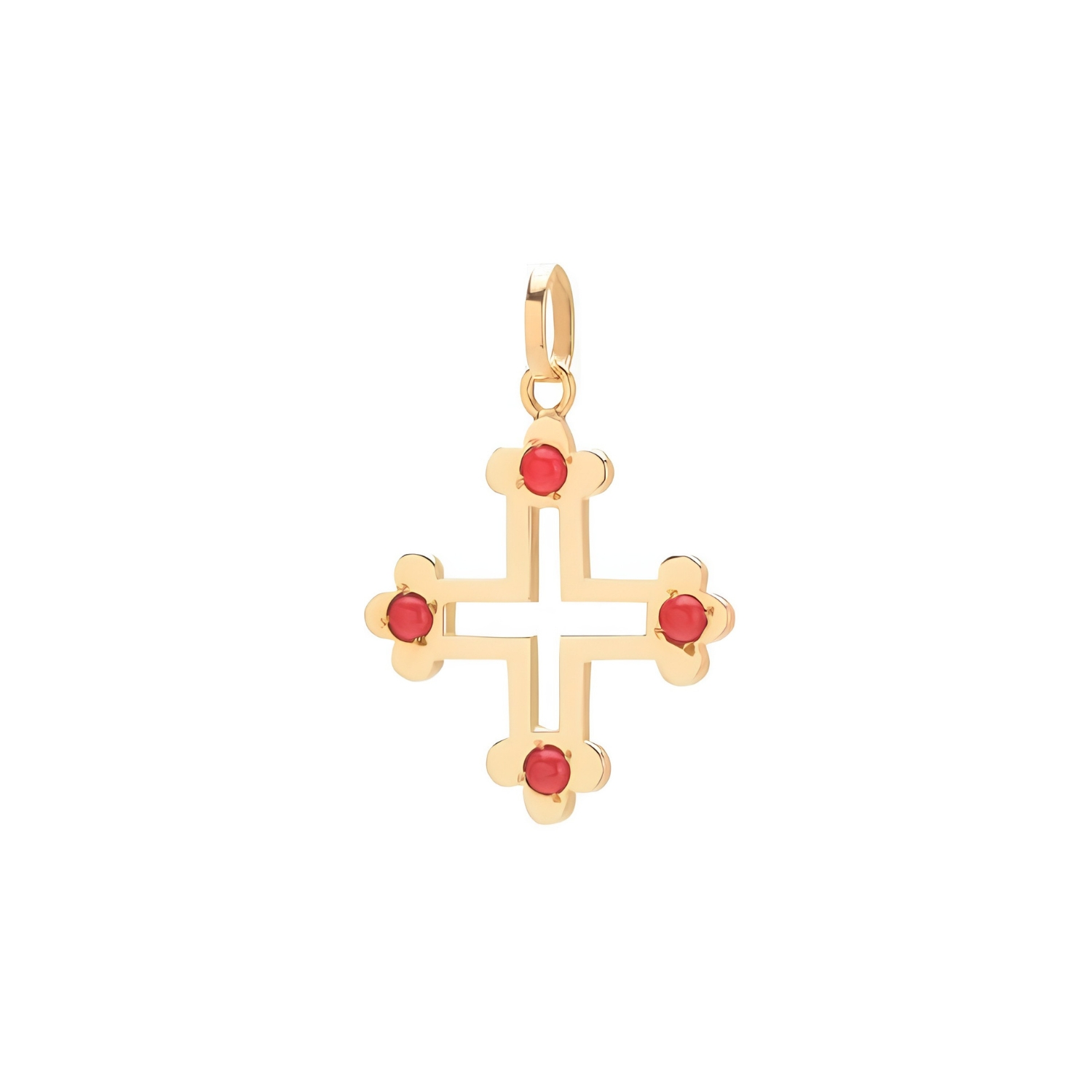 14K GOLD BYZANTINE CROSS WITH CORALS